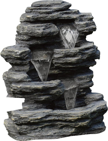 Outdoor Water Fountain With Cascading Waterfall, Natural Looking Stone and Soothing Sound for Decor on By,Brown