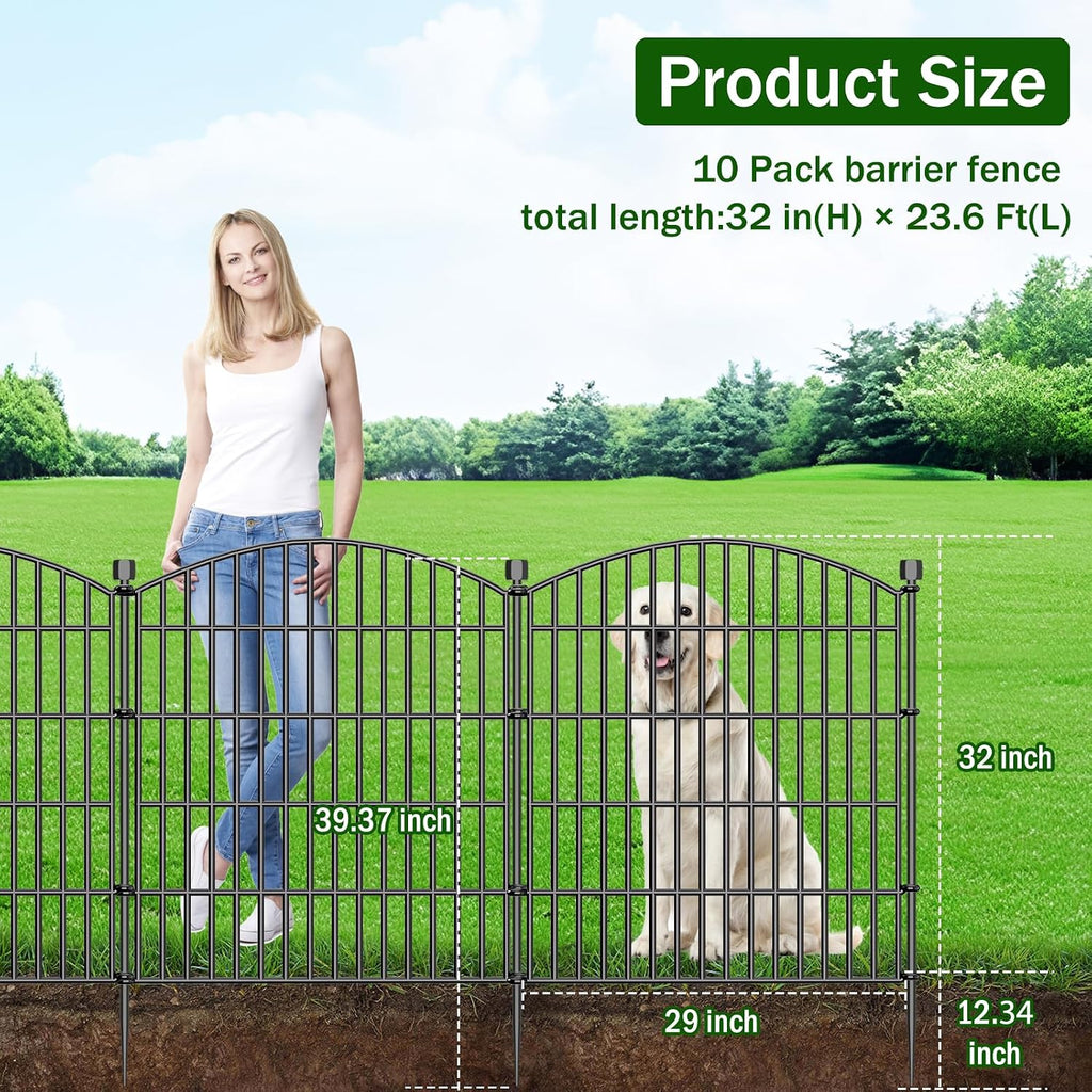 10 Panels Decorative Garden Fence with Gate - 32 in (H) x 23.6 ft (L) No Dig Dog Fence Outdoor for Yard, Rustproof