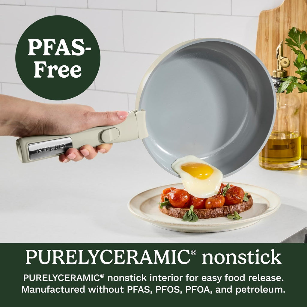 13-Pc ClickSmart Nonstick Detachable Handle Ceramic Cookware, Pots and Pans Set, Stackable Space-Saving Design