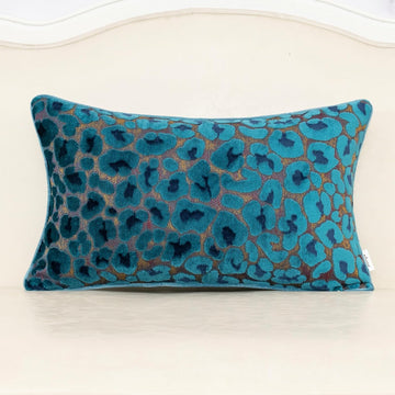 Blue Floral Throw Pillow Cover 12 x 20 Inch Cut Velvet Rectange Luxury Decorative Lumbar Pillow Cover