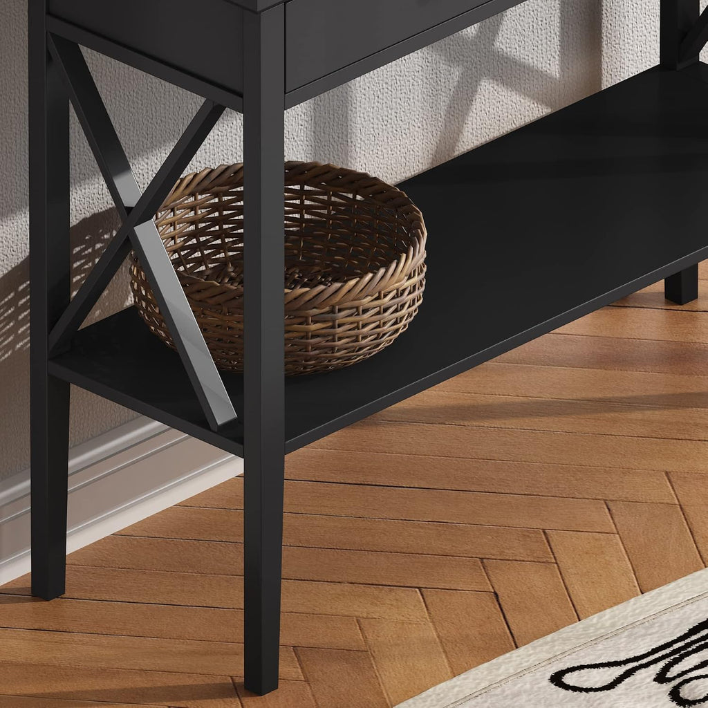 Console Table with Drawers, Narrow Wood Accent Sofa Table Entryway Table with Storage Shelf , Front Hall, Hallway