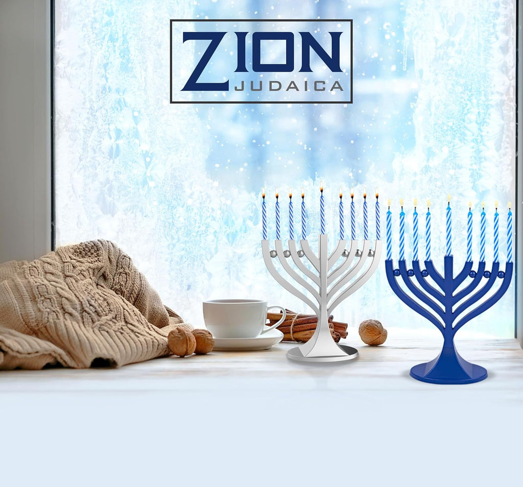 Zion Judaica 5.25" Mini with Hanukkah Candle Set - Dark Royal Blue with 44 Blue White Mini Chanukah Candles Small - Set of 45