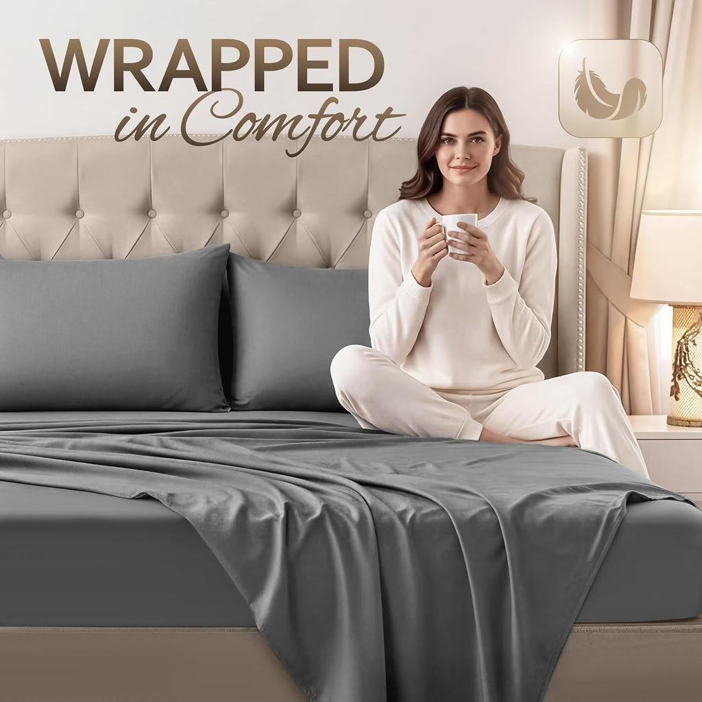 4 Piece Sheet Set, Extra Soft Cooling & Breathable Microfiber, Includes 1 Flat Sheet, 1 Fitted Sheet & 2