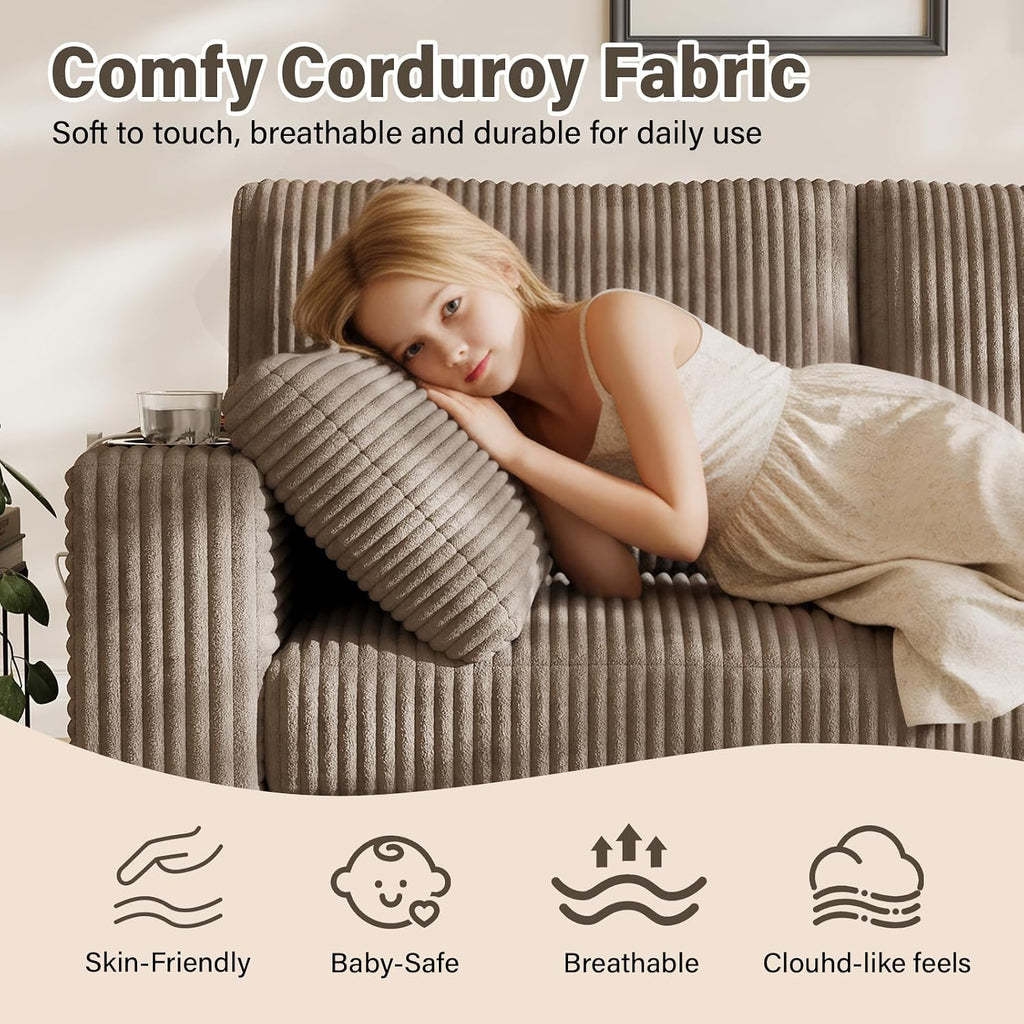 80" Loveseat Sofa ,Modern Sofa with USB Charging Ports & Cup Holders,Comfy Corduroy Couch with Upholstered Cushion,3