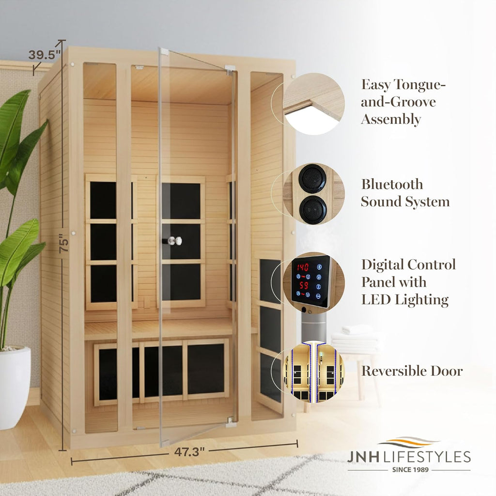 Lifestyles Joyous 2-Person Low EMF FAR Infrared Sauna with Chromotherapy Light for Home Indoor Spa Use