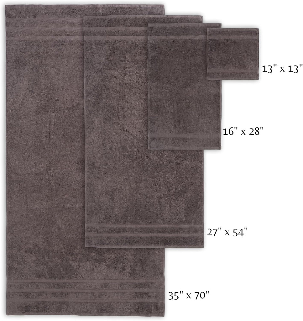 H&L | Olea Luxury Turkish Cotton Bath Towels Set of 6 : 2 Bath Towels 2 Hand Towels 2 Wash Cloths, Dark Gray | Thick