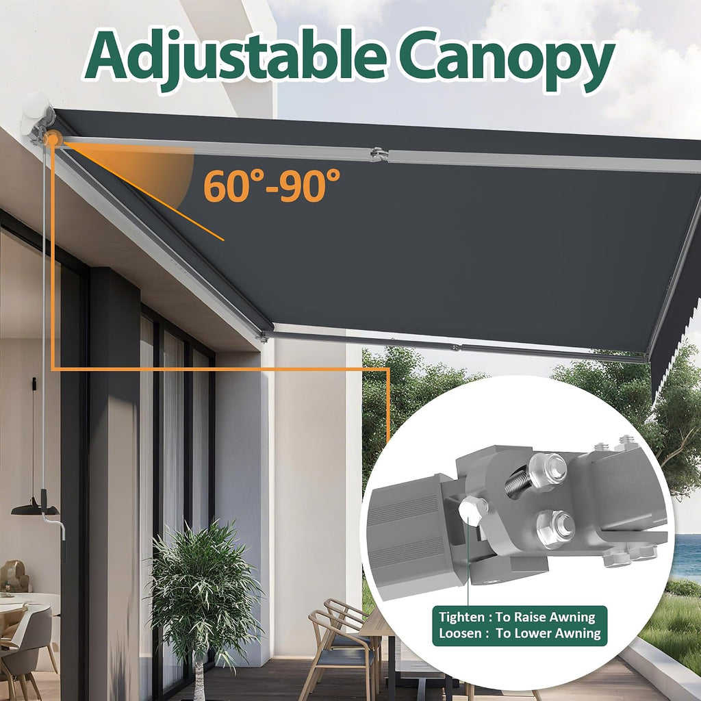 Patio Awning 10x8 Feet Sunshade Canopy with Half-Cassette for Manual Retractable Awnings, 4679 (Dark Grey)
