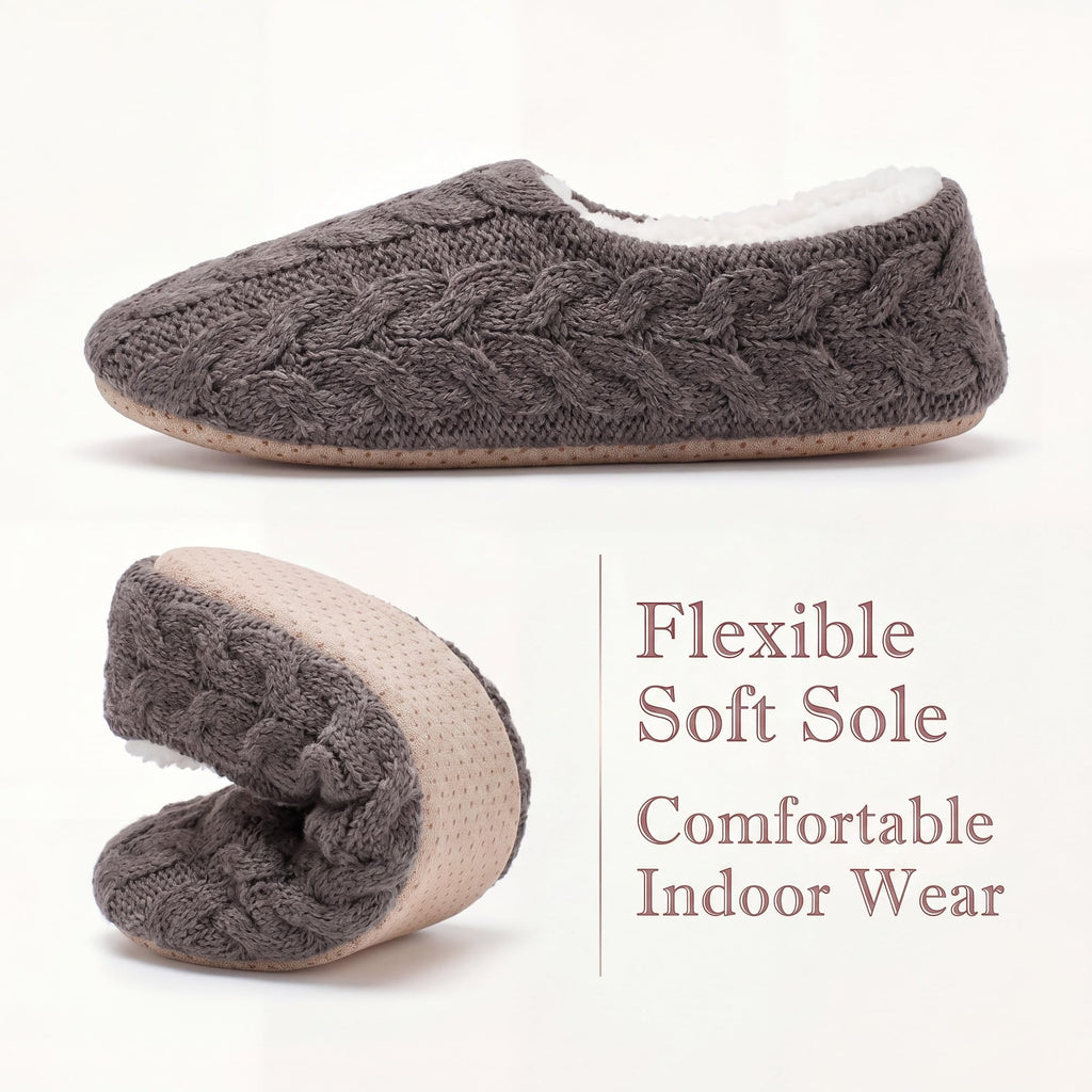 Womens 2-Pair Knit Slippers Non Slip Slipper Socks
