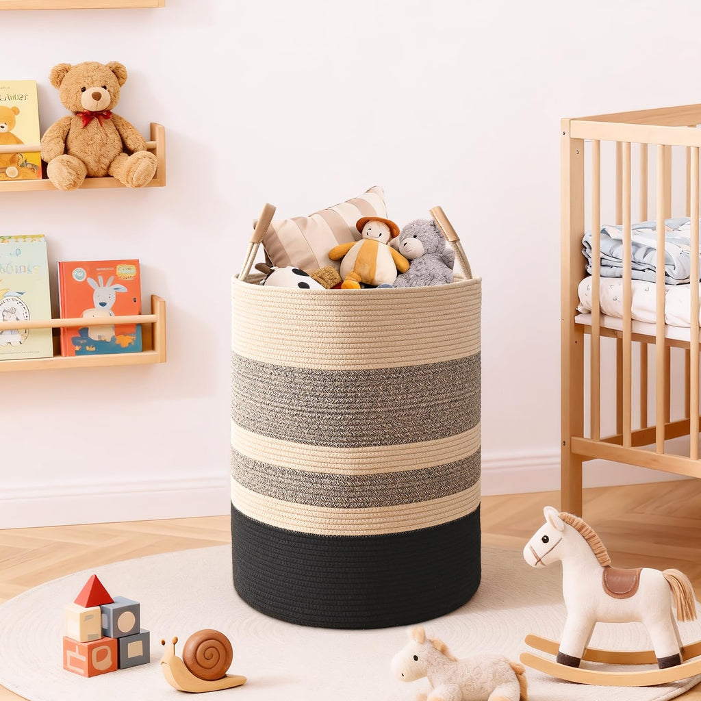 Large Laundry Basket, Laundry Hamper with Leather Handles, 90L Woven Dirty Clothes Hamper, Rope Hampers, Barthroom