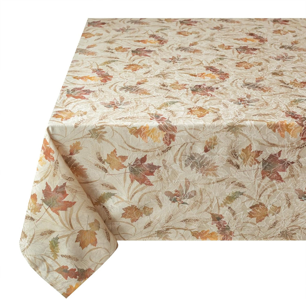 Autumn Jacquard Printed Fabric Tablecloth for Fall, Harvest, and Thanksgiving Table Cloth (Natures Leaves, 60" x 104"