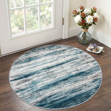 Abstract Circle Rug 3Ft Washable Kitchen Round Rug Blue