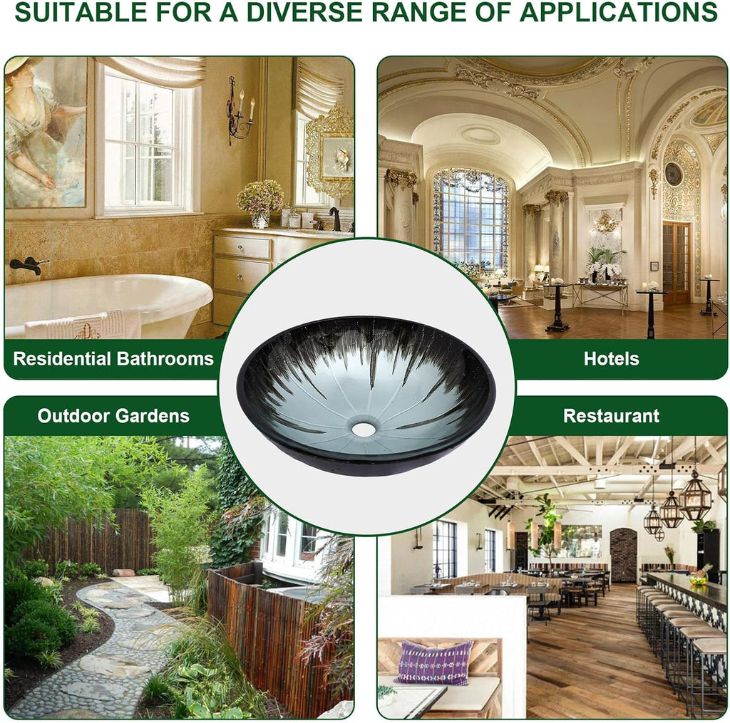 Artistic Vessel Sink Bathroom Vessel Sink Round Brown Tempered Glass Vanity Round Bowl With Pop-up Drain 16-1/2