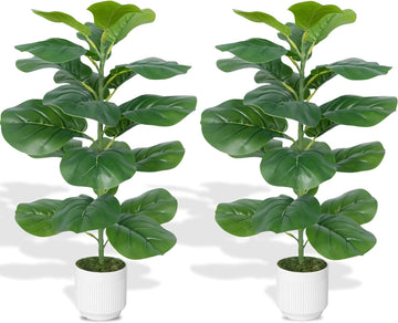 30" Fake Plants Fiddle Leaf Fig Tree,Faux Plants Indoor&Outdoor, Plants Artificial Decor Decoration - Set of 2