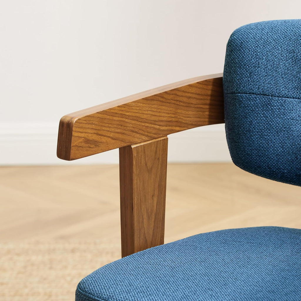 No Wheels - Mid Century Modern Desk Chair Fabric Upholstered Swivel Dining Chairs with Wood Legs for Small Spaces