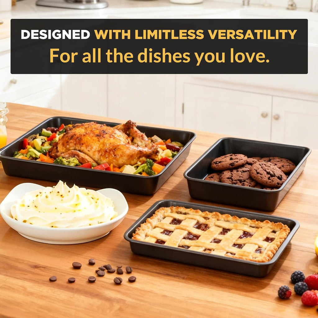 Saker 3-Piece Heavy Duty Carbon Steel Sheets Set Non-Stick | | Cookie Sheets,Oven Safe, Even Heating, for , Roasting
