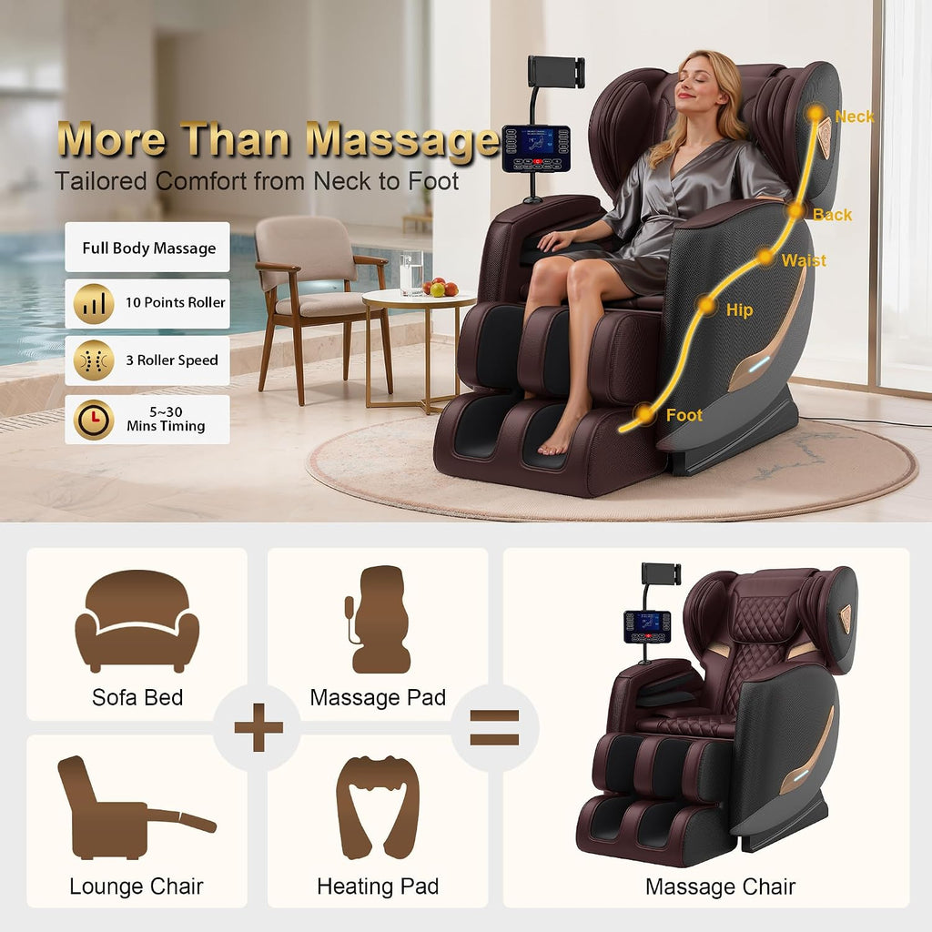 2026 Massage Chair Full Body, Zero Gravity Massage Chair Recliner - Upgraded 10-Point Roller, Heating, Airbags, Foot
