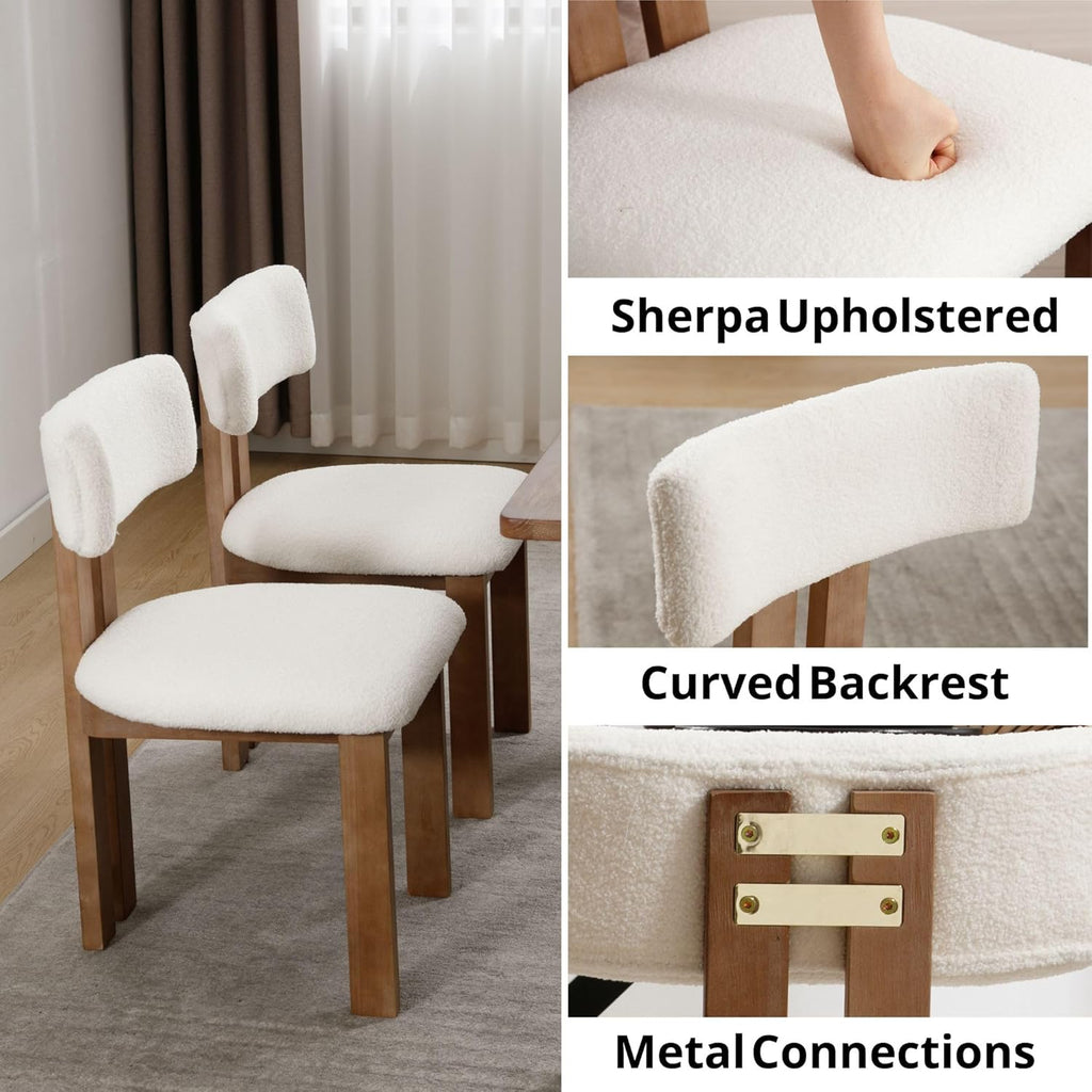 Sherpa Boucle Wooden Dining Chairs Set of 2