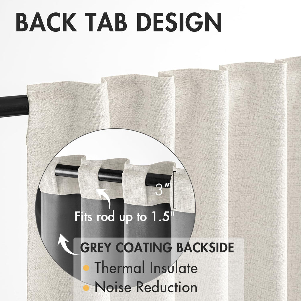 100% Blackout Curtains Linen Curtains & Drapes 2 Panels Set for Bedroom Back Tab Living Room Darkening