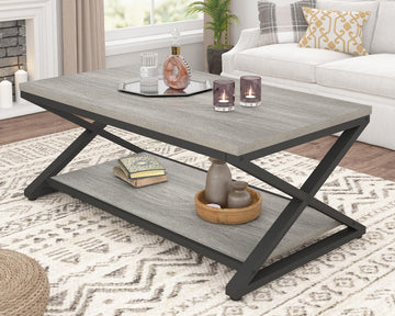 39" Rectangle Coffee Table with Storage, Grey Oak