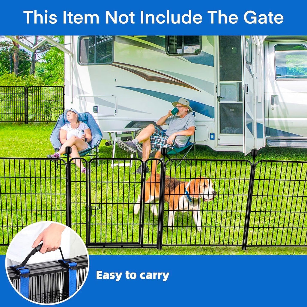 48 in(H) Garden Fence Panels, 8 Panels Total 17.7 Ft(L), Heavy Duty Iron Metal Animal Barrier Fence, Fencing for