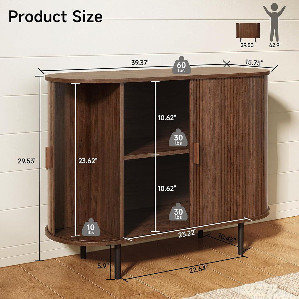 40" Sideboard Buffet Cabinet with Storage, Storage Cabinet with Sliding Door & Adjustable Shelf, Modern Accent Coffee