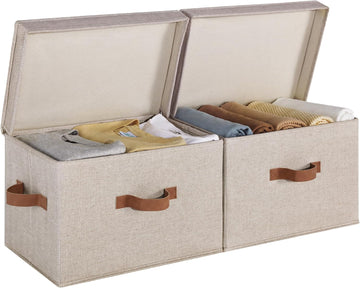 Fabric Storage Bins with Lids, Large Closet Storage Bins | Flip-Top Lid, 3 Handles, Collapsible, Stackable, for
