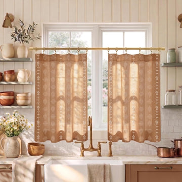 Boho Farmhouse Kitchen Curtain,Rustic Style Terracotta Western Curtains for Bedroom Living Room,Sets of 2 Panels,36