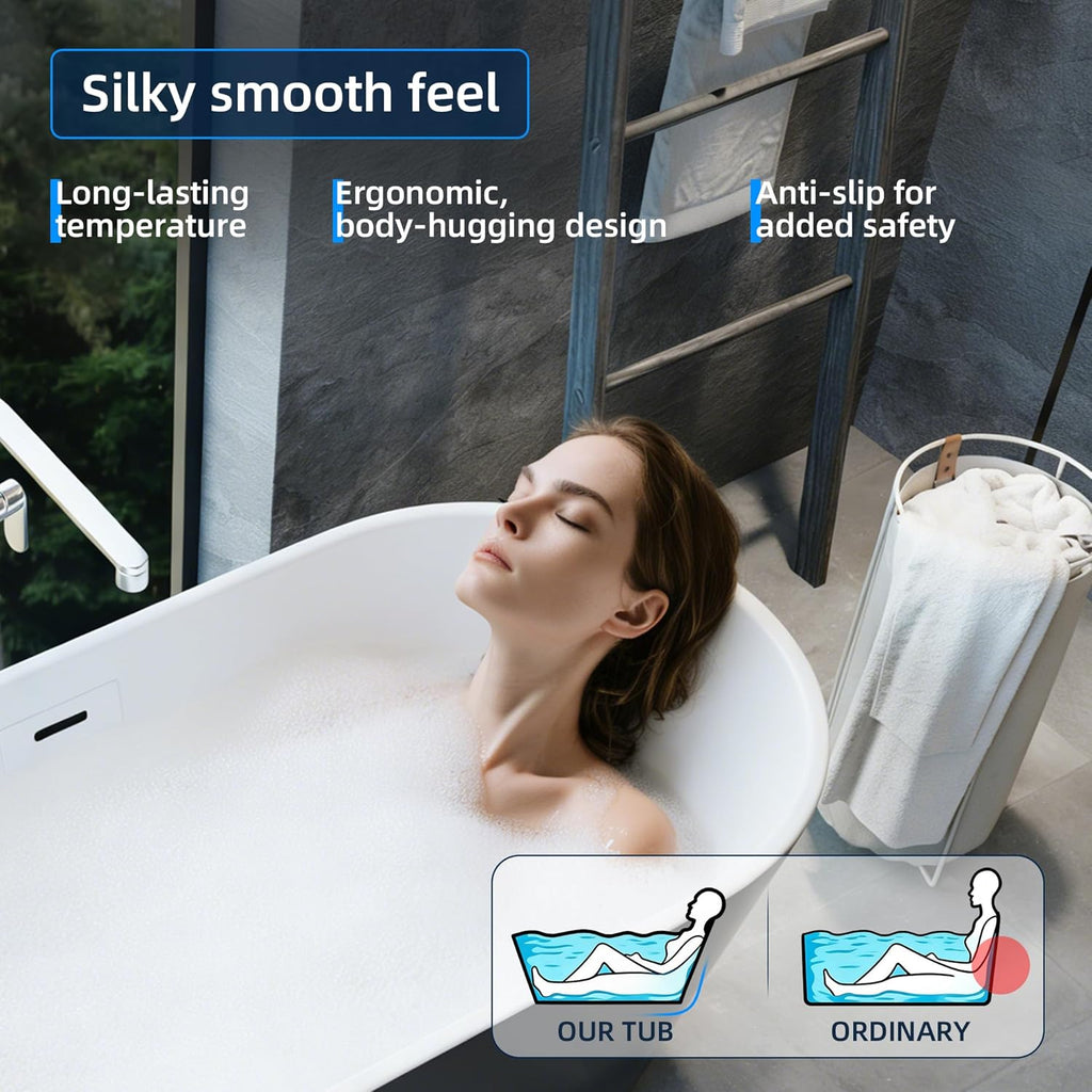 59 Inch Freestanding Bathtub, Acrylic, Deep Soaking Tub with Non-Slip Base, Modern Black Free Standing Tub for