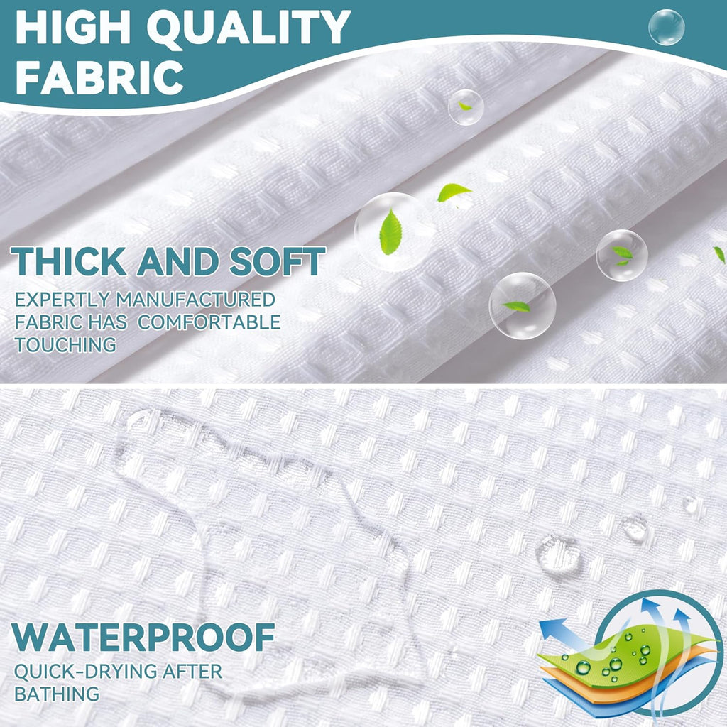 No Hook Waffle Weave Shower Curtain with Snap in Liner Set, Hotel Luxury White Shower Curtains with See Through Top