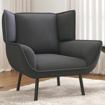 Corduroy Wingback Accent Chair, High Back Armchair with Deep Seat, Gray | Classic Wingback Style, 32D High-Resilience