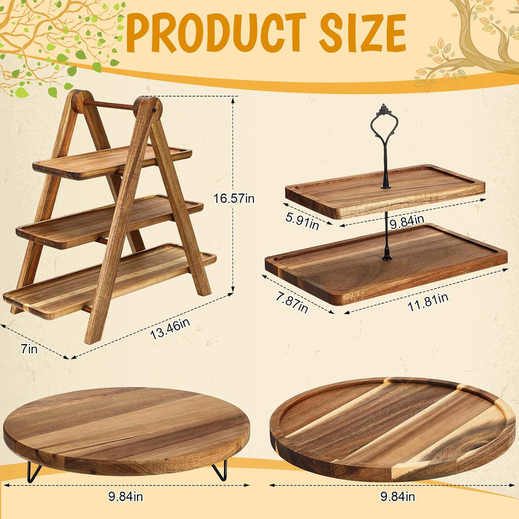 5 Pcs Wooden Dessert Table Display Set, Farmhouse 2 Tier Cupcake Stand 3 Tier Wood Cake Tower Round Serving Tray Food