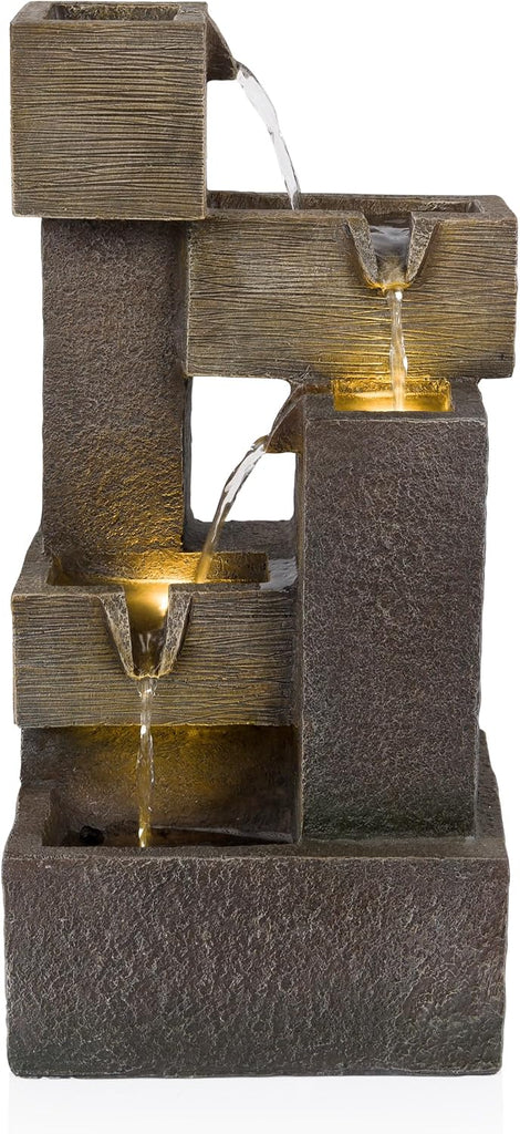19" Multi-Tier Water Fountain with LED Lights - Cascading Waterfall Feature for Gardens, Patios, Yards, and Home