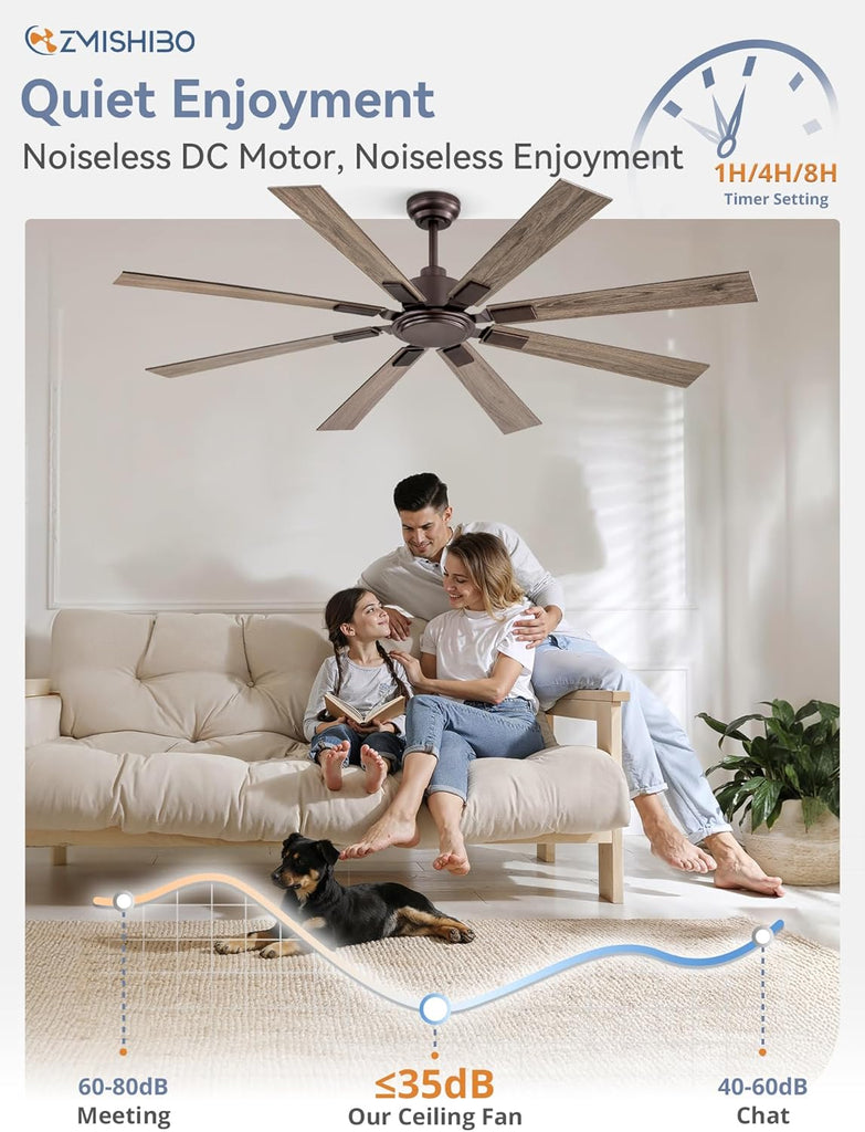65 Inch Oil Rubbed Bronze Ceiling Fans No Light with Remote, Indoor/Outdoor Farmhouse Ceiling Fan Without Light