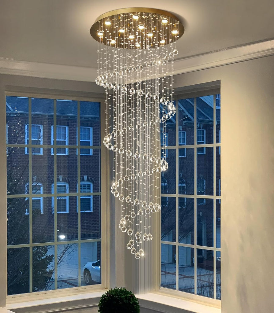 78 Inches Crystal Glam Chandelier Long Light Chandeliers with Dimmable Light Bulbs Gold High Ceiling Pendants Light Fixtures for Foyer Entryway Living Room Stair A100-B0DRVDPP4V