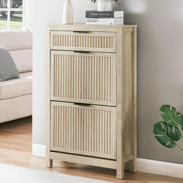 2 Flip Drawers Shoe Cabinet Storage , Narrow Shoes Organizer Cabinet for Front Door Entrance, Hidden Wooden Hallway