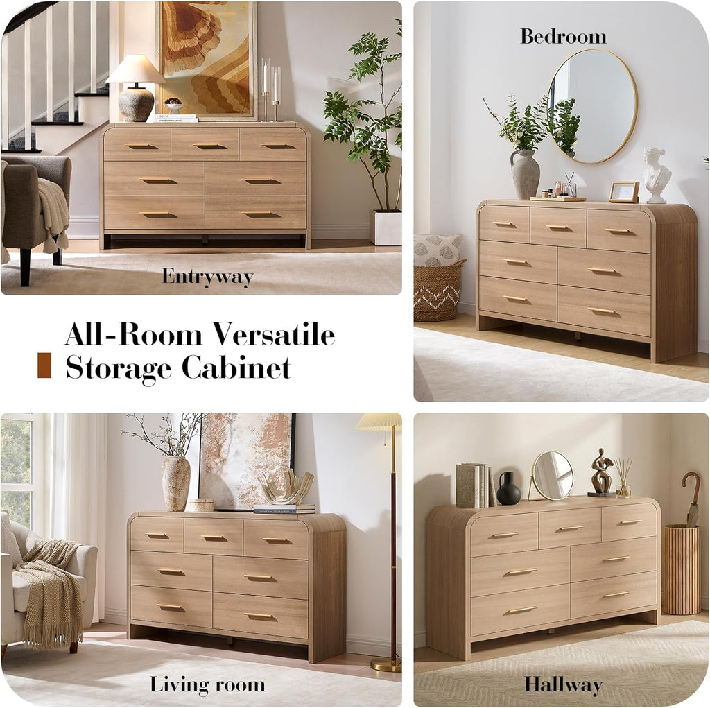 Curved 7 Drawer Dresser , 53.82'' Wide Chest of Drawers, Modern Storage Cabinet TV Stand, FSC Certified 1.18" Thick