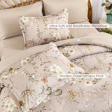 DJY Queen Comforter Set,Taupe Botanical Floral Bedding Comforter Sets Queen for All Seasons,7 Pieces Queen Bed in a