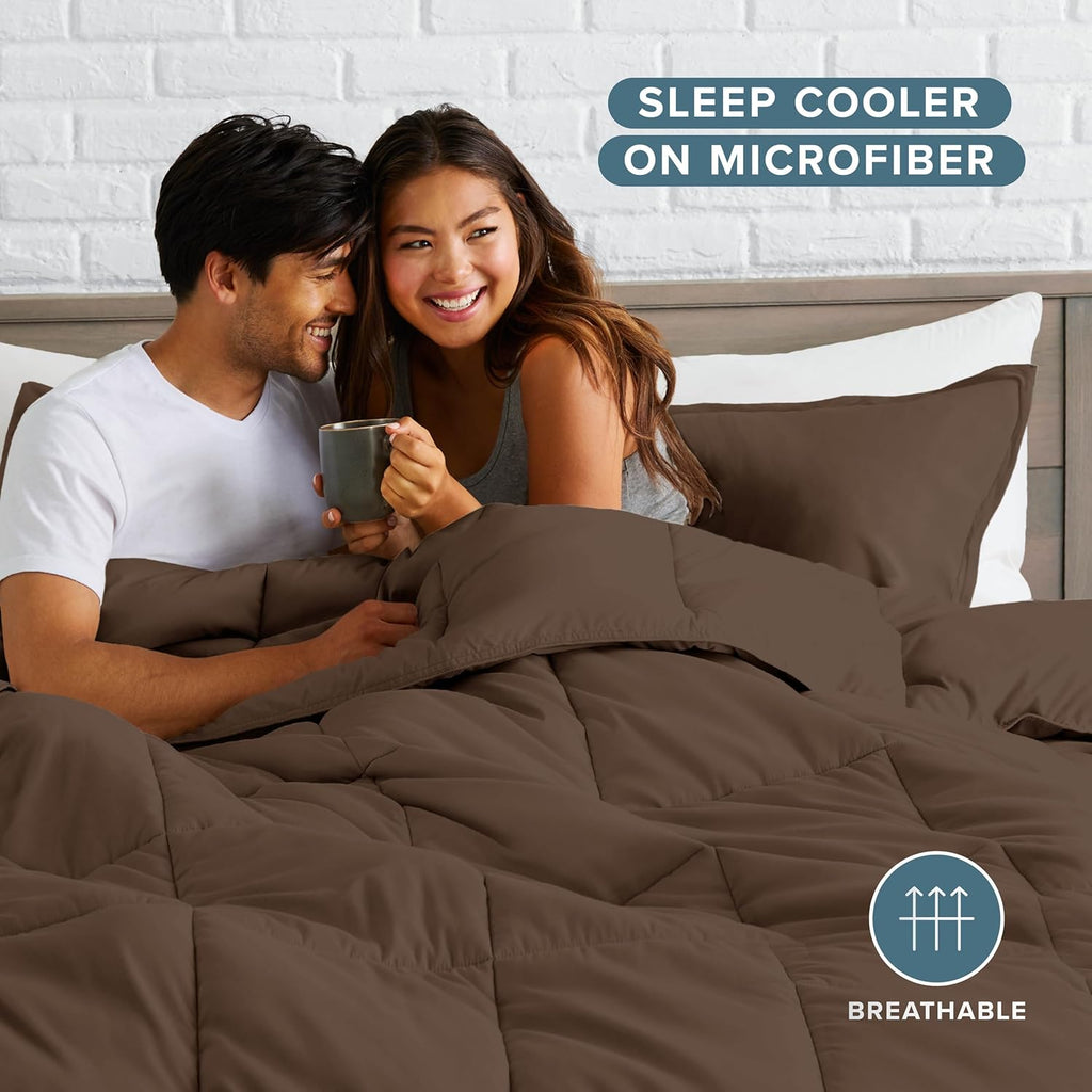 Comforter Set - Ultra-Soft - Goose Down Alternative - Premium 1800 Series - All Season Warmth (Cocoa)