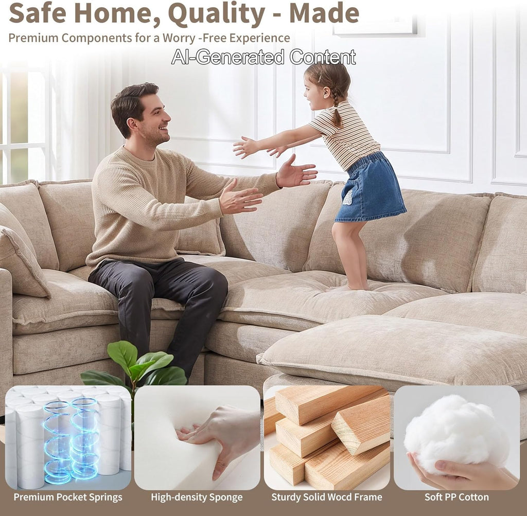 Cloud Couch Oversized Modular Sectional Sofa , Modern Chenille 7 Seater Corner Sofa with Deep Seat, Large U-Shaped