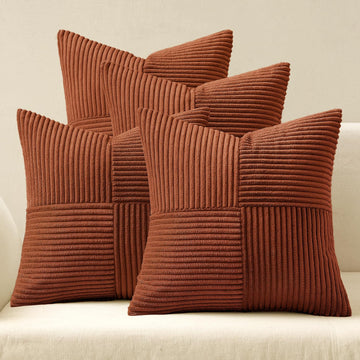 Fall Boho Farmhouse Rust Decorative Throw Pillow Covers 20x20 Inch 4 Packs Soft Vintage Pillow Cases Modern Corduroy