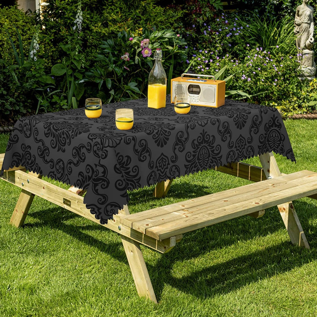Vintage Black Rectangle Tablecloth Black Damask Floral Waterproof Table Cloth Vintage Baroque Classi