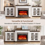 104 Inch Fireplace TV Stand for TVs up to 100 Inches, Entertainment Center with Storage and Mantel, Electric Fireplace Insert with 3D Flame Effect