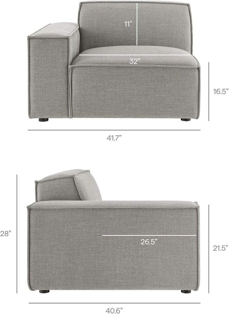 Restore Performance Fabric Upholstered 4-Piece Modular Sofa Set with Ottoman in Pewter - Low Profile Sectional Sofa