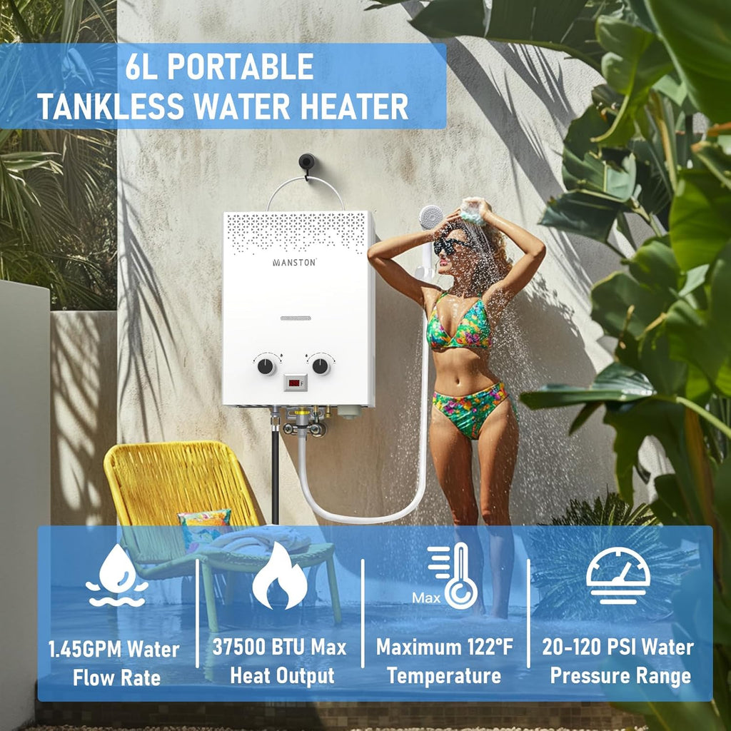 Tankless Water Heater, VANSTON Propane Water Heater Outdoor, 1.45GPM Portable Water Heaters
