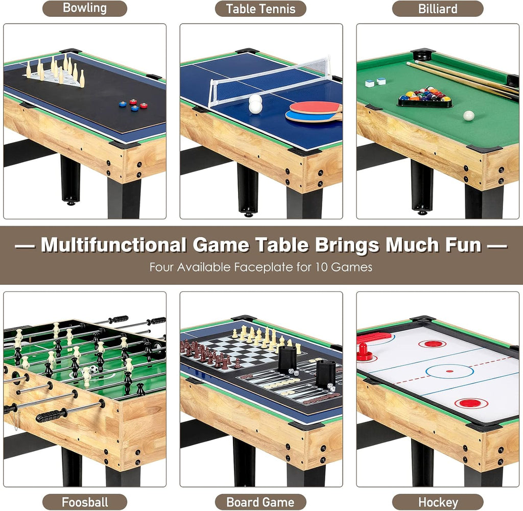 Multi Game Table, 10 in 1 Board Gaming Table with Ping Pong, Foosball, Air Hockey, Billiards, Card, Chess, Checkers