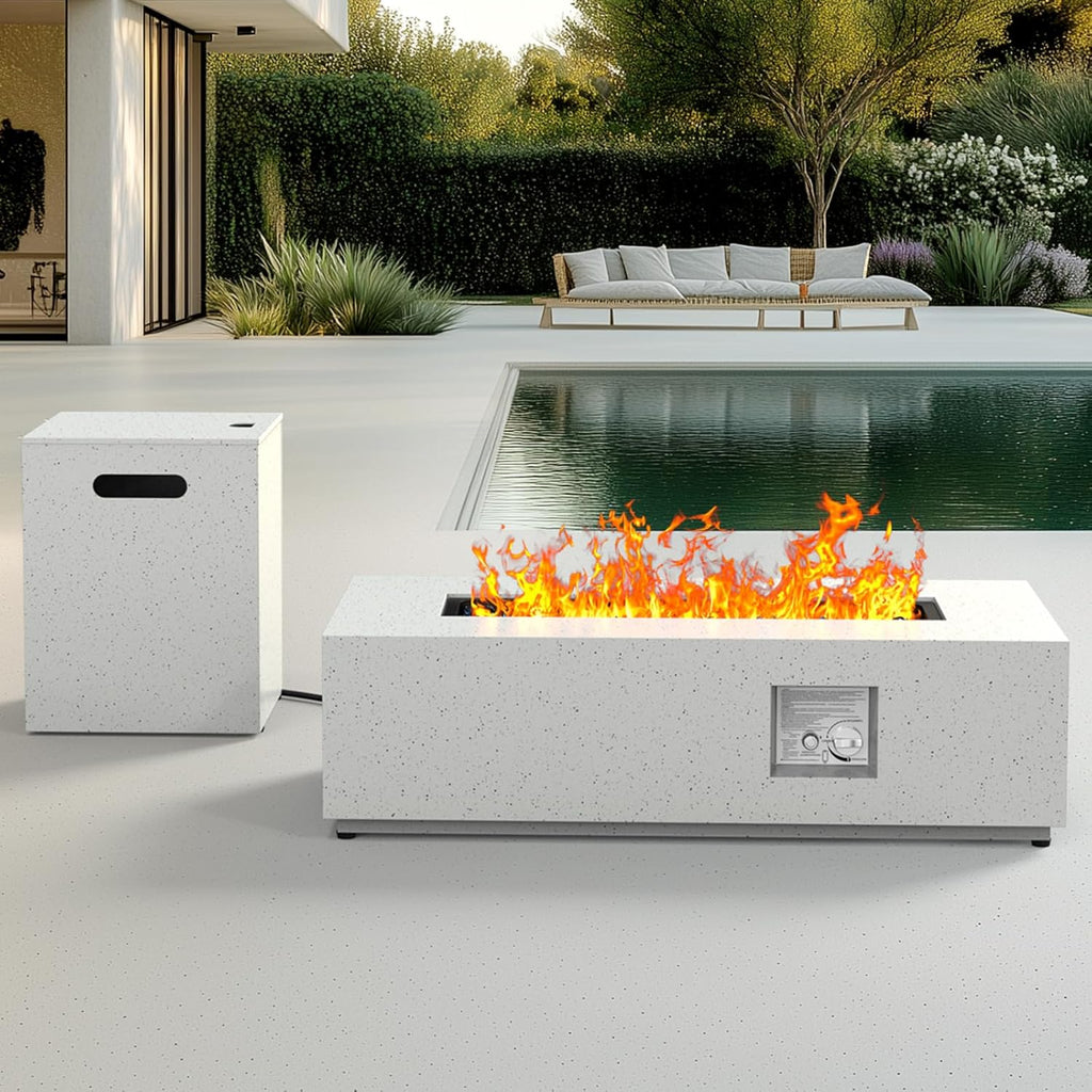 43Inch Propane Fire Pit, 50000 BTU Outdoor Gas Fire Pit Table with CSA Certification, Glass Rocks, Rectangular Heater for Patio, Backyard, Deck