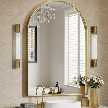 Arched Mirror, 24 x 36 Inch Gold Arch Mirror, Metal Frame Gold Arched Wall Mirror, Arched Top Bathroom Vanity Mirror