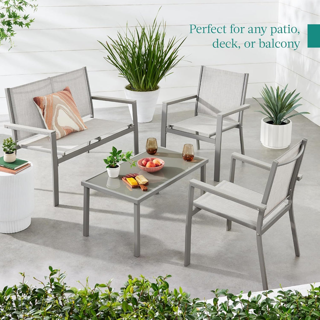 Best Choice Products 4-Piece Outdoor Textilene Patio Conversation Set, Backyard Furniture w/Loveseat, Coffee Table