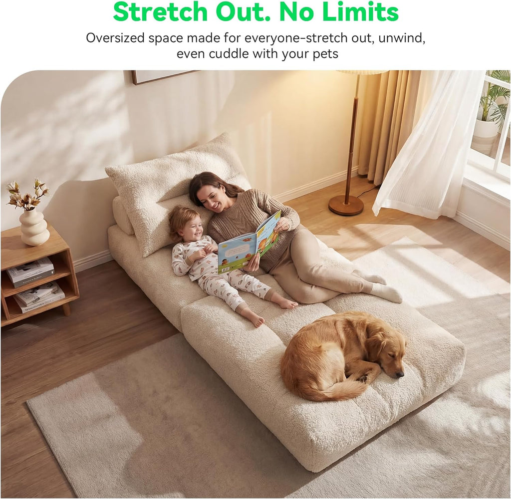Folding Sofa Bed, 3-in-1 Convertible Sleeper Chair Bed, Fold Out Floor Futon Chair with Pillow, Single Couch for