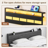 Twin Bed Frames with Charging Station and LED Lights, Twin Platform Bed with Metal Slats